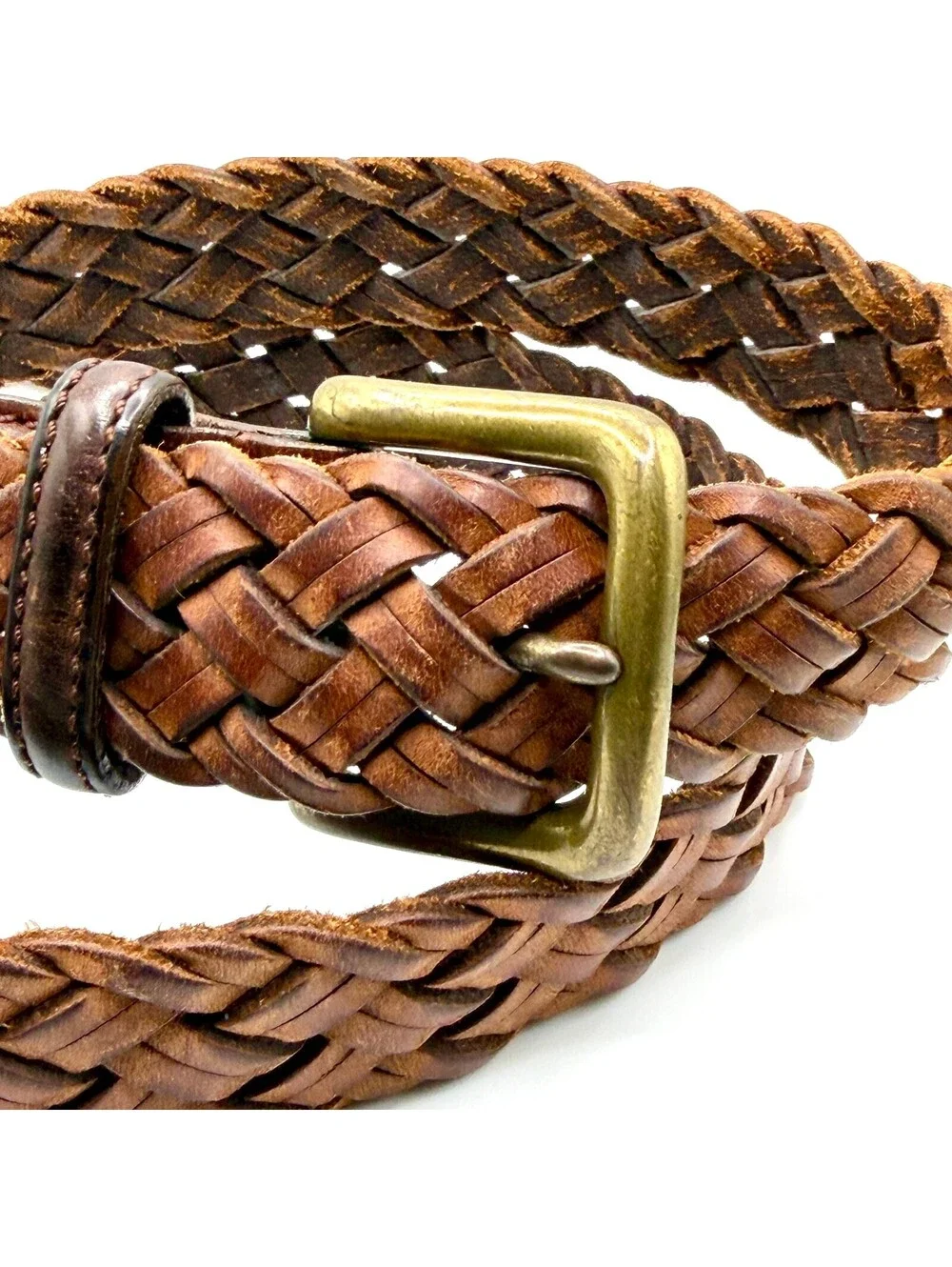 Vintage 90s Dark Brown Genuine Leather Woven Braided Belt